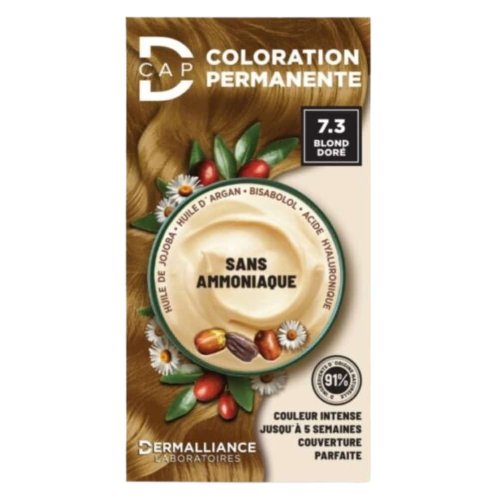 dermalliance-d-cap-coloration-cheveux-permanente-n73-blond-dore.jpg DERMALLIANCE – D-Cap Coloration Cheveux Permanente – N°7.3 Blond Dore - الصورة 1
